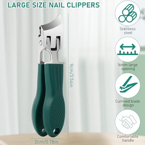Eagle Beak Beveled Nail Clippers, 3-Piece Set of Upgrade Stainless Steel Wide Jaw Opening Anti-Splash Nail Clipper, Long Handle Angled Head Toenail Clipper for Ingrown & Thick Toenails for Men Women