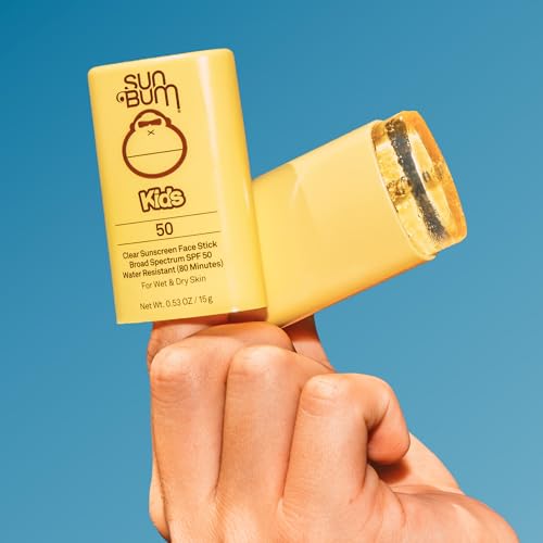 Sun Bum Kids SPF 50 Clear Face Stick Sunscreen - Wet or Dry Skin Application Broad Spectrum Sunscreen with Vitamin E - Hawaii 104 Act Compliant (Without Octinoxate & Oxybenzone) - Travel Size 0.53 oz