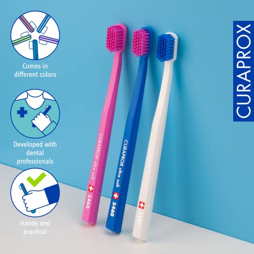 Curaprox CS 5460 Ultra-Soft Toothbrush ? for Sensitive Teeth & Gums | Gentle Plaque Removal | 3-Pack |Random Colour