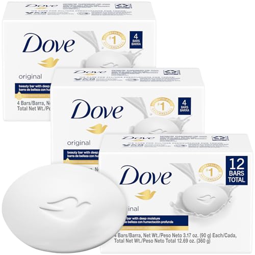 Dove Soap, Original Beauty Bar 3-Pack (12 Soap Bars) ? 3-in-1 Moisturizing Face, Body & Hand Soap, 3.17 Oz Ea