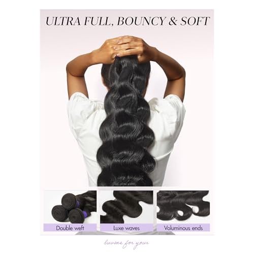 Luvme Body Wave 3 Bundles Human Hair, 22 24 26 Inch 100% Real Brazilian Virgin Human Hair, Natural Black Weave Extensions, Soft and Full Human Hair Bundles for Quick Weave & Sew In