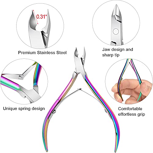 4 Packs Cuticle Nipper, Premium Stainless Steel Cuticle Trimmer for Manicure & Pedicure at Home/Spa/Salon [Rainbow Color]