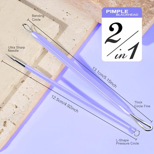 Teenitor Pimple Extractor Acne Treatment Tool Blackhead Comedone Removal 2-in-1 Popper Tool for Face Blackhead Extractor Tool Purple