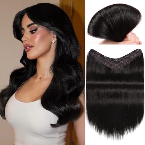 FAVE 110g Human Hair Extensions 16 Inch Seamless Clip in Hair Extensions Human Hair Upgraded V-Shape 100% Remy Human Hair Hairpieces for Volume & Length (Natural Black)