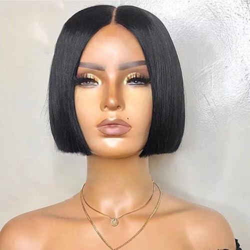 Blunt Cut Bob Wig Brazilian Hair Straight Bob Natura Color Lace Front Human Hair Wig Pre Plucked Pixie Cut Short Bob Virgin Hair 13x6 HD Transparent Invisible Lace Wig 150% Density 8inch