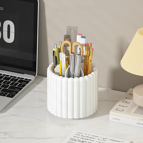 Anyoifax 360 Rotating Makeup Brush Holder 7 Slots Make Up Brush Organizer Removable Spinning Cosmetic Brushes Storage Pen Holder for Vanity, Dresser, Desk, White