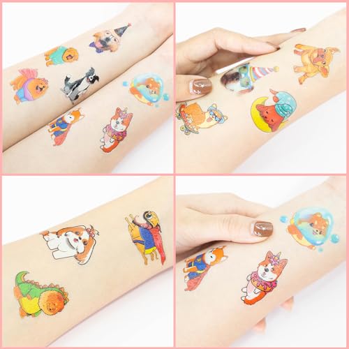 96 PCS Dog Pet Pre-Cut Temporary Tattoos for Kids | Super Cute First Themed Birthday Party Favors, Supplies, Decorations, Animal Fake Tattoo Stickers (Multiple)