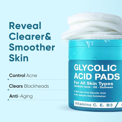 Elvira Glycolic Acid Exfoliating Facial Pads With 10% Glycolic Acid, 2% Salicylic Acid & Niacinamide - 60 Toner Pads, Daily Peel Treatment for Acne Prone Sensitive Skin