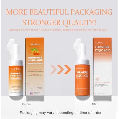 Turmeric Kojic Acid Foaming Facial Cleanser, Kojic Acid And Turmeric Exfoliating Face Wash With Brush (4.23 fl.Oz), 2pcs
