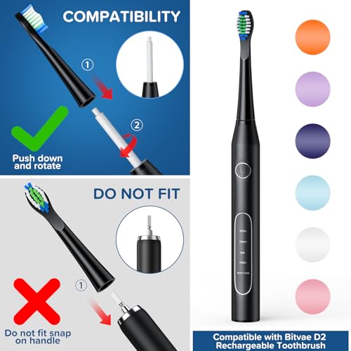 Replacement Toothbrush Heads 10 Pack Compatible with Bitvae Daily D2 Rechargeable Toothbrush, for D2 Toothbrush Heads Refills, Black