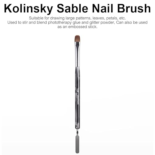 Kolinsky Sable Nail Brush French Nail Brush 2 Way Professional Gel Acrylic Nail Art Brush with Stirring Rod for French Manicure Cuticle Clean Up Nail Art Design Brush (10#)