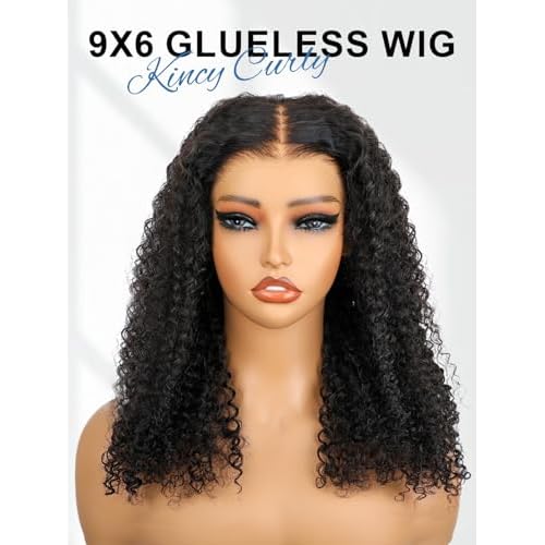 M-Cap Kinky Curly Wear and Go 9x6 Glueless Wigs Human Hair Pre Plucked Pre Cut Pre Bleached Tiny Knots HD Lace Front Wig Human Hair 180% Density Kinky Curly Glueless Wig 20 Inch