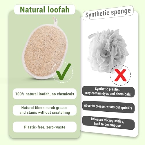 Vietnamese Natural Loofah Exfoliating Body Scrubber Pads, 100% Plant-Based Shower Luffa Sponge, Bath Loofah for Women Men, 2-Pack