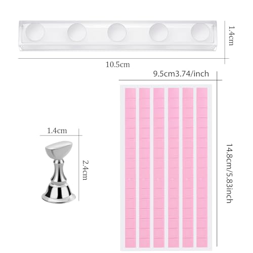 Etercycle Nail Stand Press On Nail Stand Nail Holder for Painting Nails Magnetic Nail Tips Practice Stands with 80Pcs Reusable Putty (Silver)