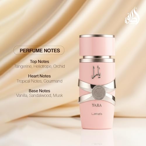 Lattafa Yara - Vanilla, Gourmand, Fruity, Floral - Eau de Parfum Long-Lasting Fragrance for Women, 3.40 Ounce / 100 ml