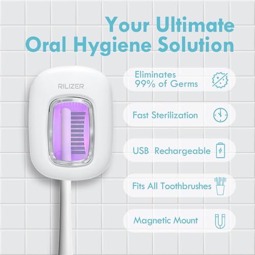 UV Toothbrush Sanitizer Cover, Rechargeable Travel Cap with Magnetic Wall Mount, Portable Cleaner for Any Size Toothbrush