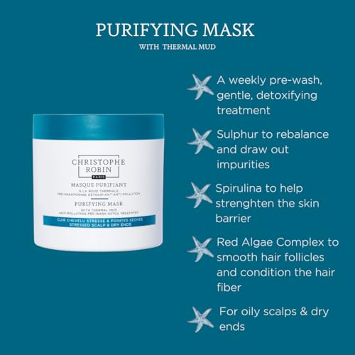 Christophe Robin Purifying Pre-Shampoo Mud Mask With Thermal Mud - Pre-Wash Oily Scalp Treatment 8.4 fl. oz