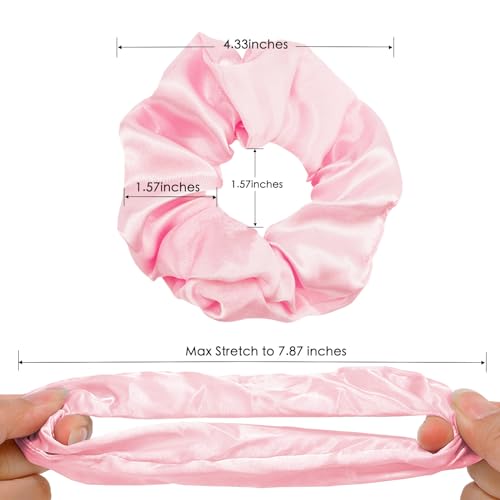 Pink Silk Hair Scrunchies for Women Girls 12Pcs Bulk for Thick Hair No Damage Hair Ties Accessories