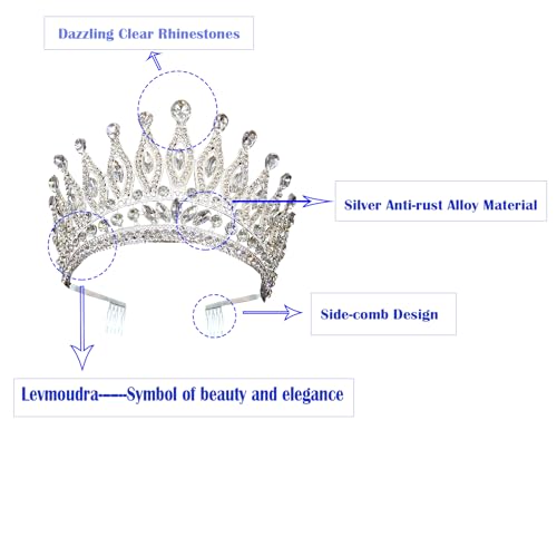 Silver Crystal Tiara Crowns Rhinestone Crown with Combs for Women and Girls Crystal Queen Headbands Princess Headpieces Wedding Hair Accessories Bride Rhinestone for Pageant Birthday Prom