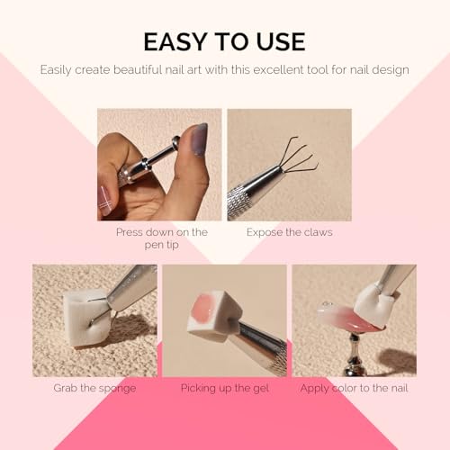 MelodySusie 100Pcs Soft Nail Sponges for Ombre, Nail Art Sponges With Grabbing Pen, Blooming Nails, Gradient Nail, Manicure Nail Art Tools, Professional Accessories Supplies for Home and Salon Use