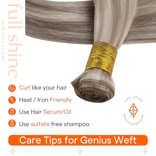 Full Shine Genius Weft Hair Extensions Color Ash Blonde Mix Bleach Blonde Hair Extensions Sew In Hand Tied Weft Extensions Soft Straight Hair For Women 24 Inch 80G