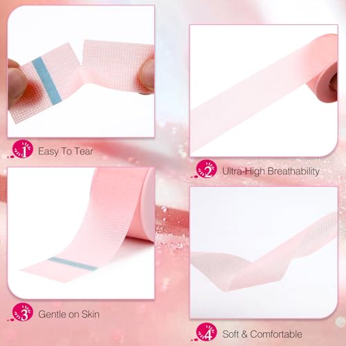 LZM Lash Tape for Eyelash Extensions,Eyelash Tape Silicone Gel Eyelash Extension Tape for Sensitive Skin Pain-Free Removal Breathable Lash Extensions Tape (1in x 4yd, 2Rolls,Pink)