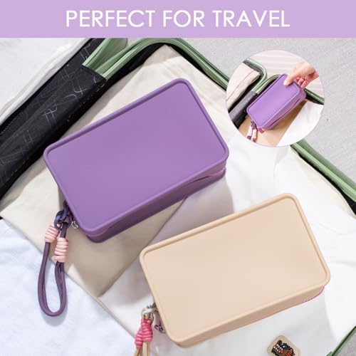 Travistar Silicone Travel Makeup Bag - Large Capacity Make Up Pouch Travel Makeup Organizer Bag Waterproof Toiletry Bag Portable Cosmetic Bag Cute Womens Brush Holder Bag with Zipper Closure Blue