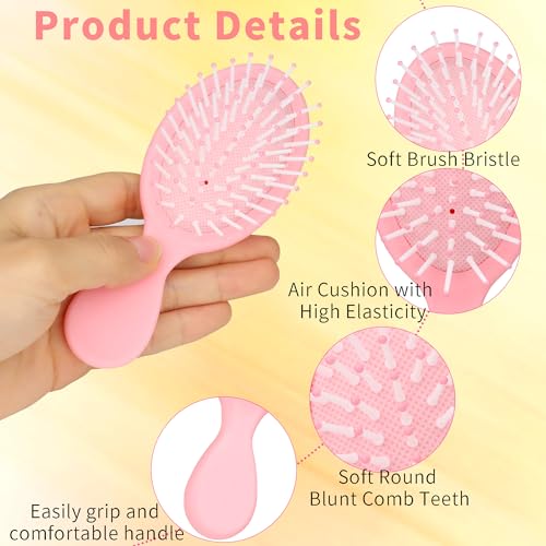 8 Pack Mini Soft Bristle Detangler Pocket Paddle Hair Brushes in 8 Colors for Men and Women - Travel-Friendly
