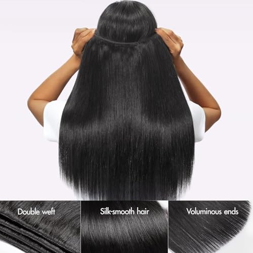 Human Hair Bundles with Frontal 3 Bundles with 13x4 Lace Frontal Free Part 12A Straight Hair 100% Unprocessed Brazilian Virgin (straight 3 bundles with frontal, 30 30 30+20)