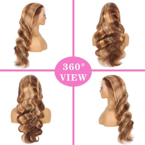360 Lace Front Wigs Human Hair Full Lace Human hair Wigs Ombre Lace Frontal 180 Density 4/27 Colored Honey Blonde 360 HD Transparent Wigs for Black Women (ombre, 24 Inch)