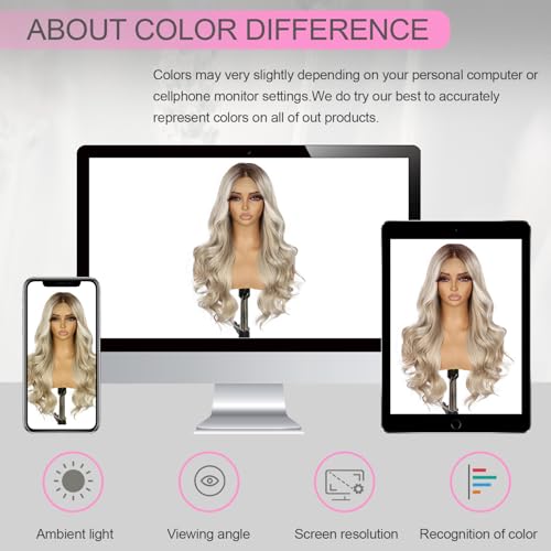 SAPPHIREWIGS 13¡¿4 Platinum Blonde Lace Front Wigs Synthetic Lace Front Wigs Body Wave Glueless Wigs for Women Heat Resistant Fiber Wig for Daily Party Use 20 inch