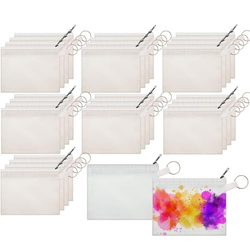 Frienda 30 Pieces Sublimation Blank Small Coin Canvas Makeup Bags Bulk Cosmetic DIY Craft Pouch with Zipper Coin Purse Pencil Pouch Travel Toiletry Organizer(White)