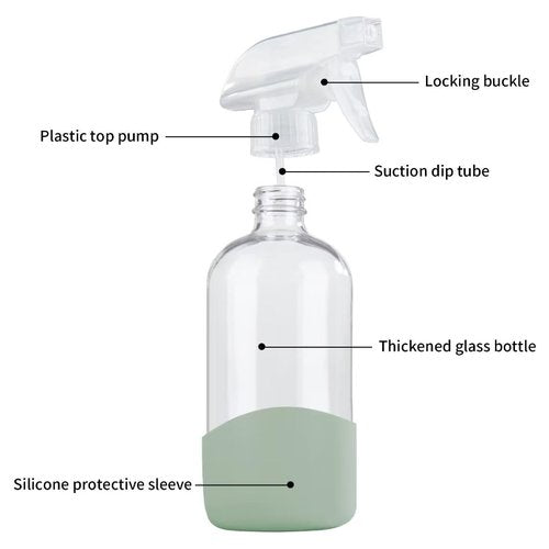 HOMBYS 8 Oz Empty Clear Glass Spray Bottles with Silicone Sleeve Protection Refillable Containers for Cleaning Solutions, Essential Oils, Misting Plants - Quality Sprayer - 1 Pack Boston Bottles