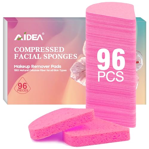 AIDEA Compressed Facial Sponges 96Count Pink, Travel Essentials Makeup Sponges, 100% Natural Cellulose Cosmetic Spa Sponges for Facial Cleansing, Exfoliating, Makeup Remover Pads