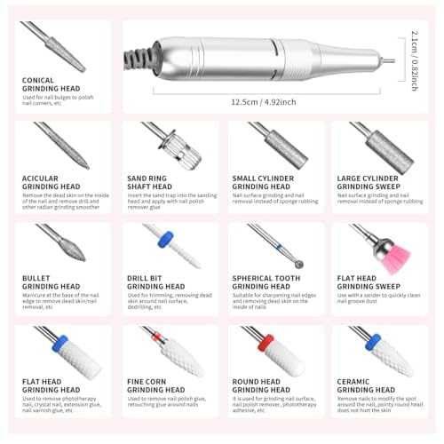 Electric Nail File Professional Kit - Professional 45000RPM Portable Nails Drills Kit with 11 Bits & Base LED Screen Cordless E Filer for Gel Acrylic Nails Remover Home Salon Manicure Pedicure Tools