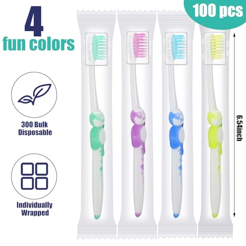Bokon 100 Pcs Toothbrush for Kids Individually Wrapped Children Soft Disposable Manual Toothbrush Bulk Panda Travel with Bristle Rubber Handle for School Daycare Oral Hygiene