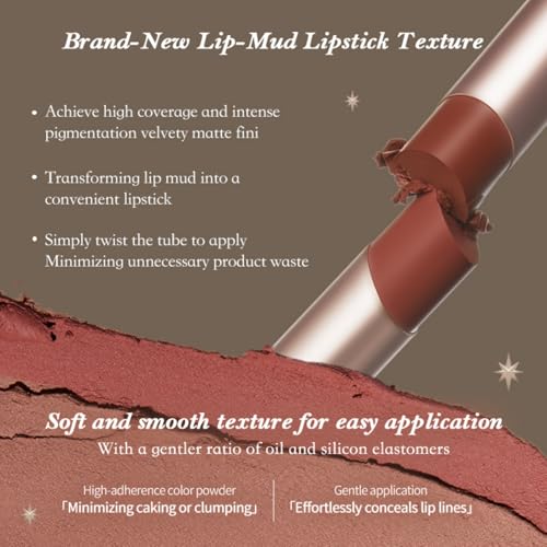 Flower Knows Little Angel Matte Lipstick,Super Soft & Ultra Silky Lip Mud Stick,Long Lasting & Moisturizing Vegan Lip Makeup for Girls&Women,Velvety Brown Finish(C09 Dark Angel)