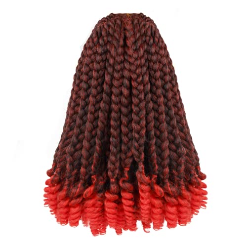 Short Goddess Box Braid Crochet Hair For Black Women and Baby Kids- 7 Packs 10 Inches Ombre Red, Synthetic Hair With Toni Curl Ends Extensions (10 Inch-7Packs,T1B/Red)