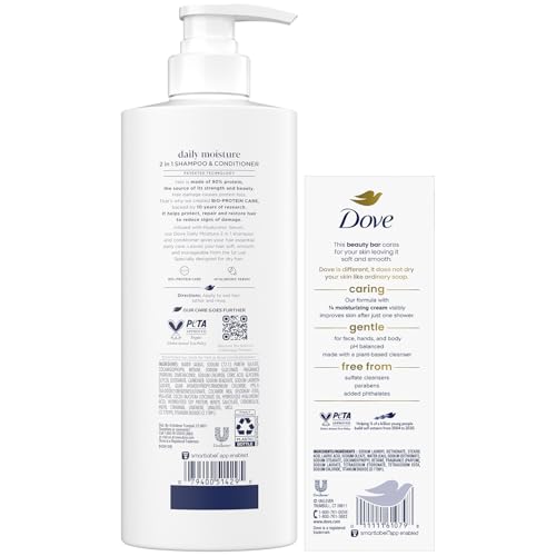 Dove Shampoo & Conditioner 2-in-1 + Dove Beauty Bar Soap 8-Pack ? Deep Hydration for Revitalizing Dry Hair and Skin (9-Piece Set)