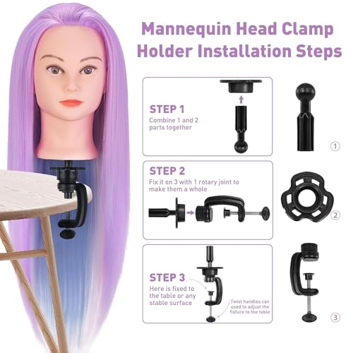 Mannequin Head, TopDirect 29" Hair Mannequin with Cosmetology Hair Doll Head to Practice on Styling Hairdressing Training Braiding with Clamp Holder & Tools for Women Girls