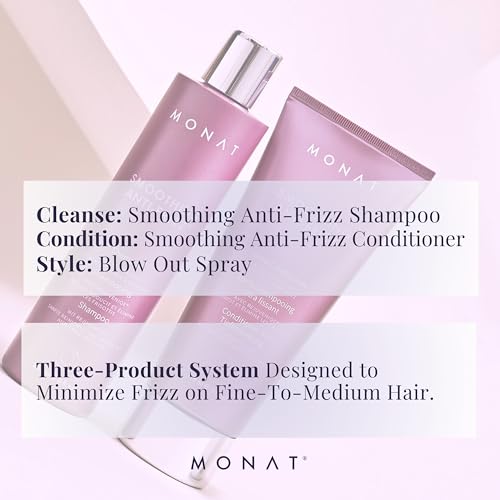 MONAT Smoothing Anti Frizz Shampoo, Deep Intensive Treatment & Blow Out Cream - Frizzy Hair Care Pack - Vegan, Natural, Heat Damage Protection, Strengthens Hair - 3 Products
