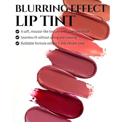 HEVVYMAKEUP Blurring Effect Lip Tint - Airy Velvet Matte Lips - Vegan, Longwear, Vibrant, Buildable Creamy Soft Texture - Korean Lip Makeup, Sweet Rosy, 0.13 fl.oz.