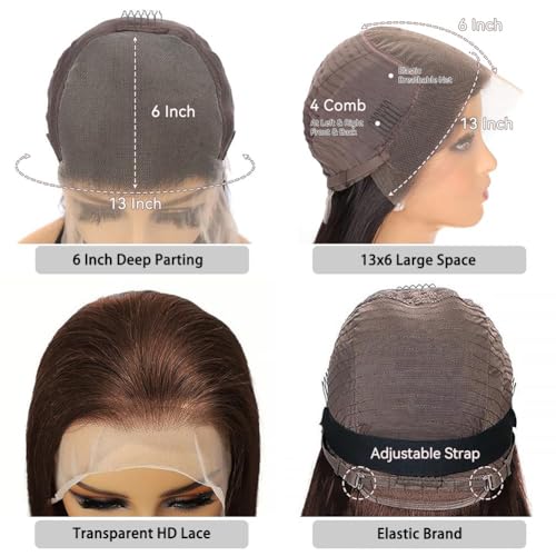 13x6 Chocolate Brown 32 Inch Lace Front Wig Hd Transparent Body Wave Lace Front Wigs Human Hair 200% Density Brown Wig Human Hair 4# Colored Glueless Wigs for Women