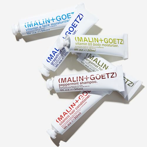Malin + Goetz Essentials Starter Kit, Set of 6, 1 Fl. Oz. ? Face Cleanser, Face Moisturizer, Hand & Body Wash, Body Moisturizer, Hair Shampoo & Conditioner - Travel Size Toiletries