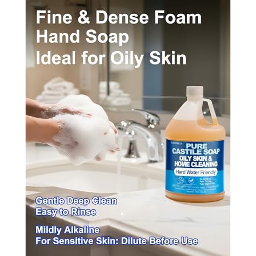 1 Gallon Pure Castile Soap Liquid, Organic Hand Soap Refill, Natural For Hand, Body Wash, Dishes, Home Cleaning Oily Skin, Fragrance Free Vegan Hard Water Friendly - Unscented 1 Gallon