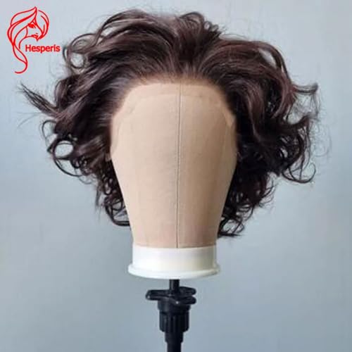 Hesperis Men's Wigs Brazilian Remy Wavy Brown Full Lace Human Hair Wigs Short Cut Boy Wig #4 Color Pixie