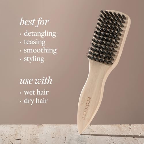 EcoTools Mini Slick Back Hairbrush, Travel Brush, Perfect Ponytail Or Bun, Tease, Smooth & Style Hair, Tame Frizz & Flyaways, Renewable Bamboo Handle & Vegan Boar Bristles, Cruelty-Free, 1 Count