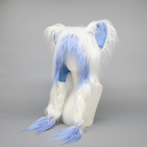 Handmade Fursuit Fur Cat Ears Headwear Plush Warm Hat Costume Party Head Accessories for Halloween