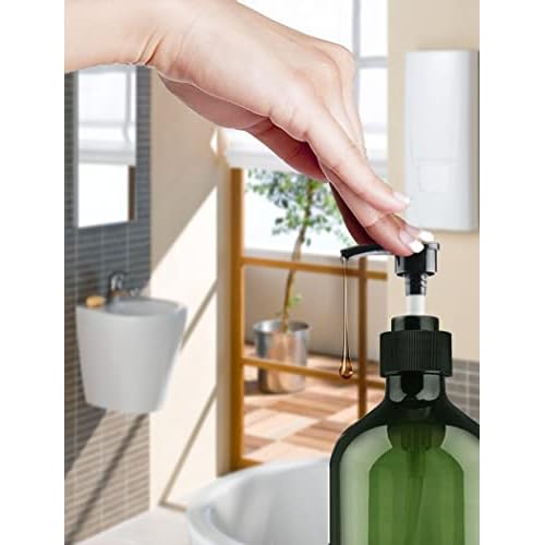 FOOCHY 6 Pack Empty Plastic Bottles with Pump Dispenser and 6pcs Labels Included, Refillable Travel Containers for Hand sanitizer Shampoo Lotion, etc - No BPA/Paraben, 500ml/16.9oz (Green)
