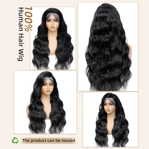 Real Human Hair Wigs 200 Density 13x6 Body Wave Lace Front Wigs Human Hair Pre Plucked HD Transparent Lace Frontal Wigs Natural Black Glueless Wig 34 Inch